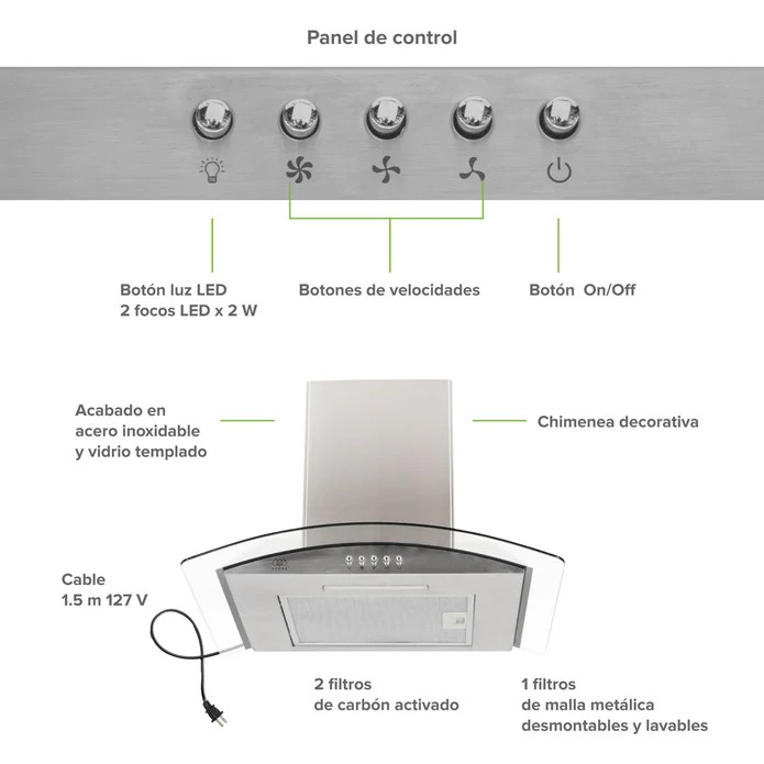 Campana de pared curva 60 cm - Image 3