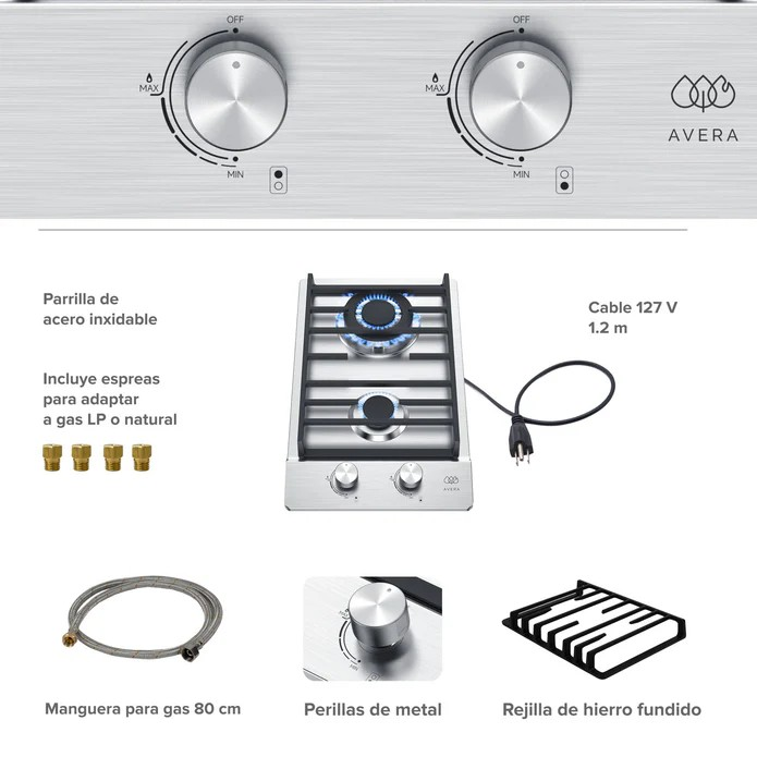 Parrilla de gas 2 quemadores 31 cm - Image 3