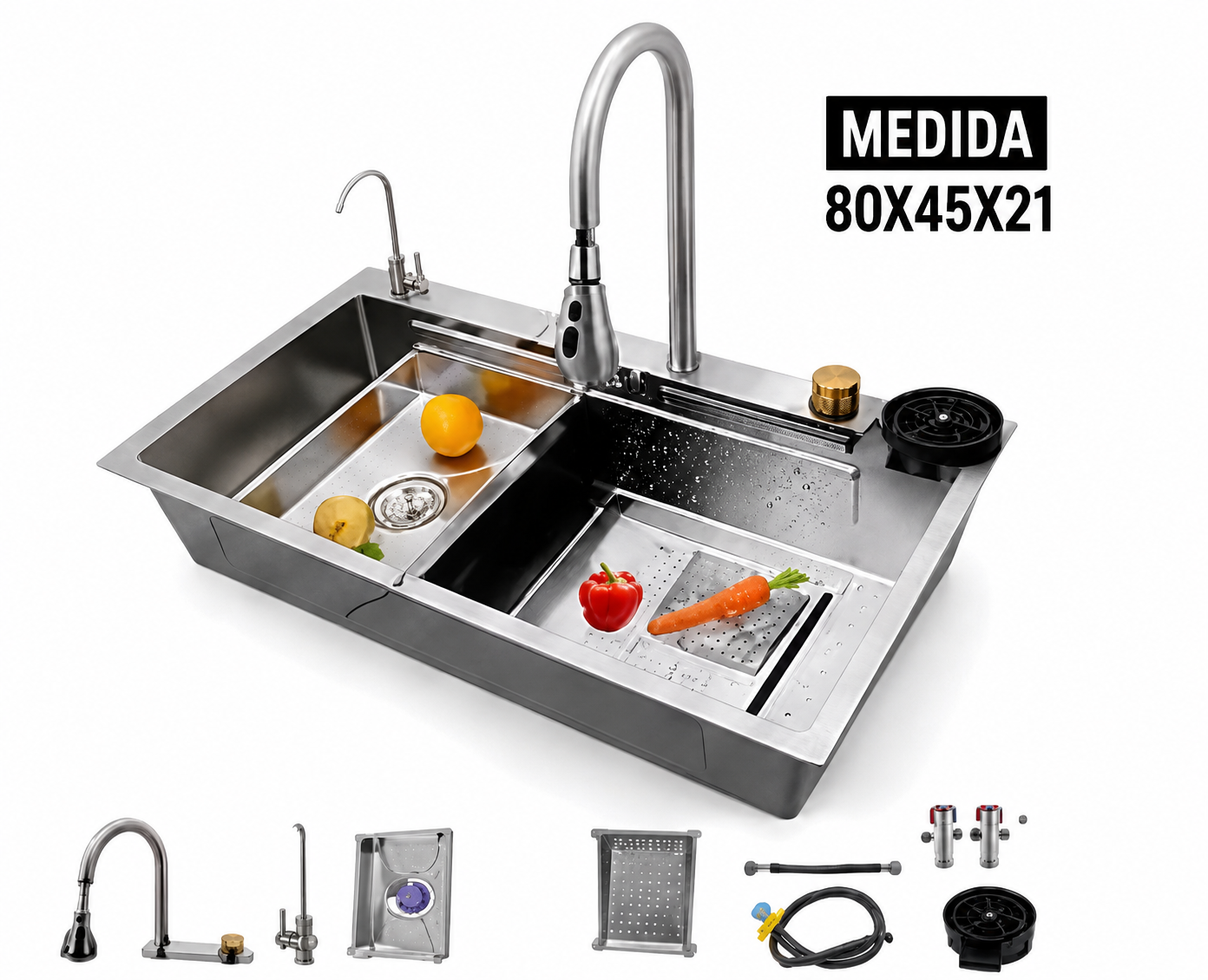 Sink y llave mezcladora acero inoxidable 80 cm