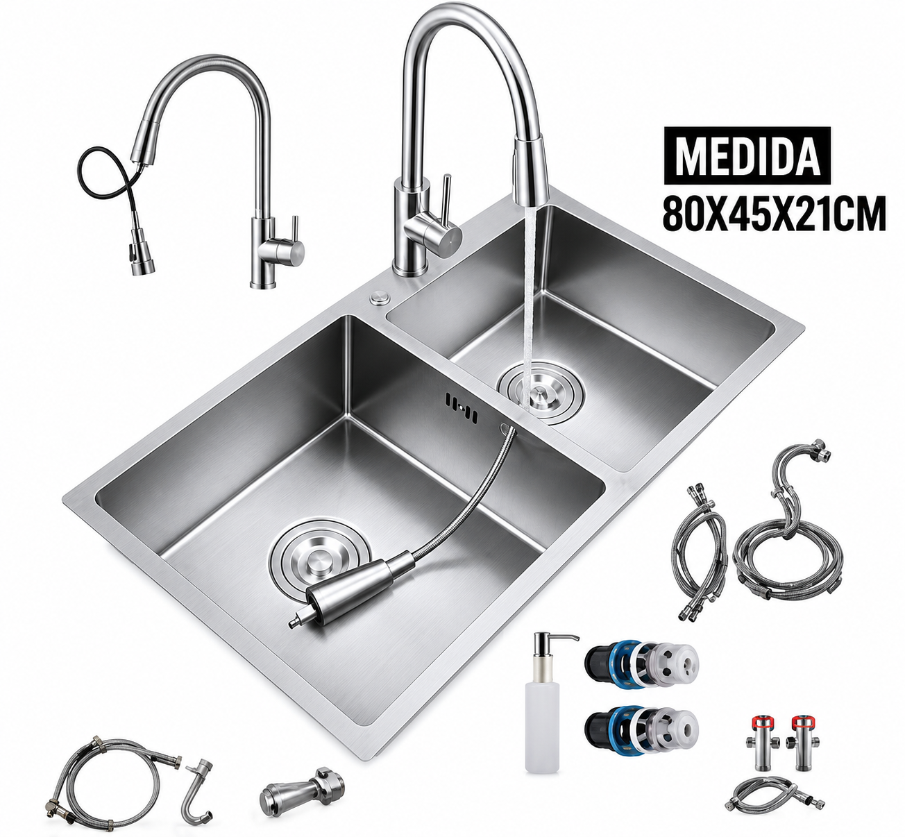 Sink y llave mezcladora acero inoxidable 80 cm