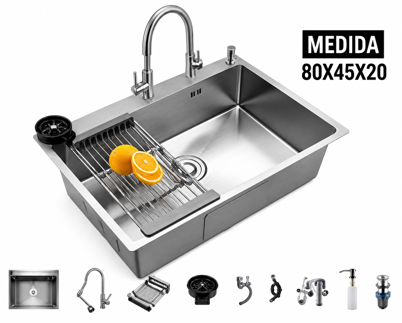 Sink y llave mezcladora acero inoxidable 80 cm
