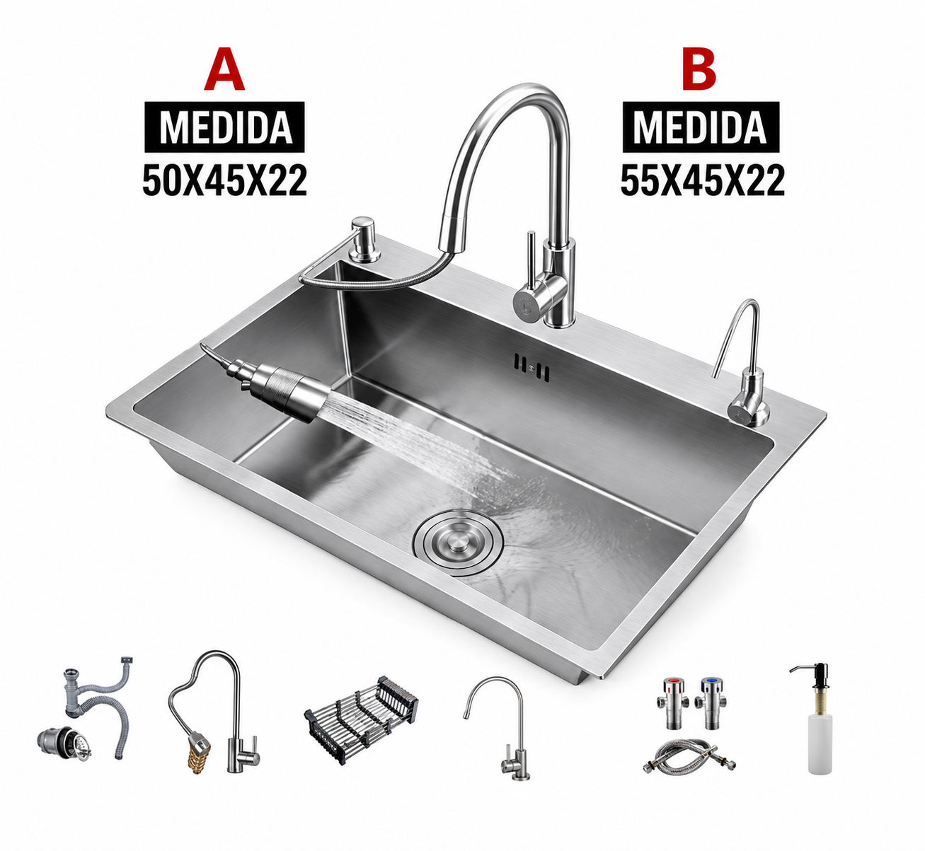 Sink y llave mezcladora acero inoxidable 50 cm / 55 cm