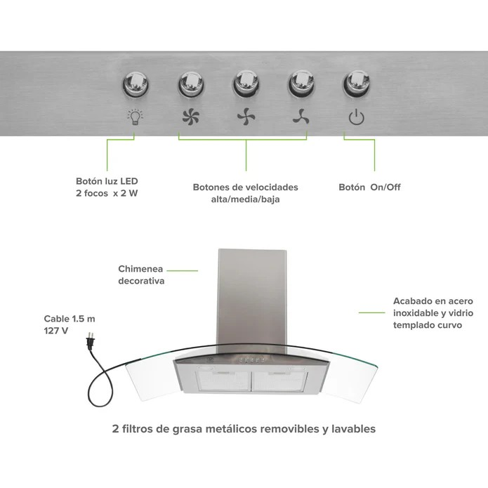 Campana de pared curva 90 cm - Image 3