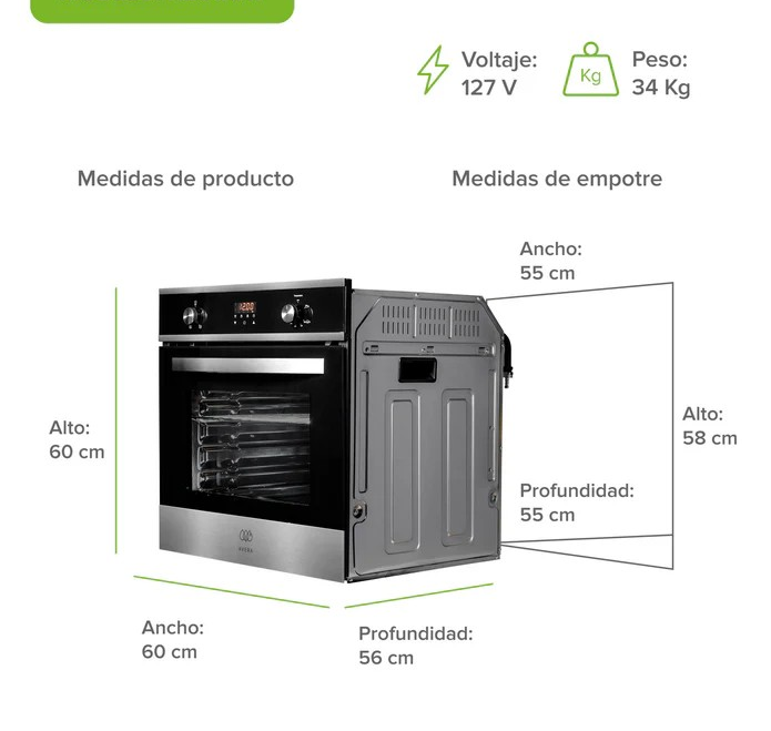 Horno empotrable a gas 58 L - Image 2
