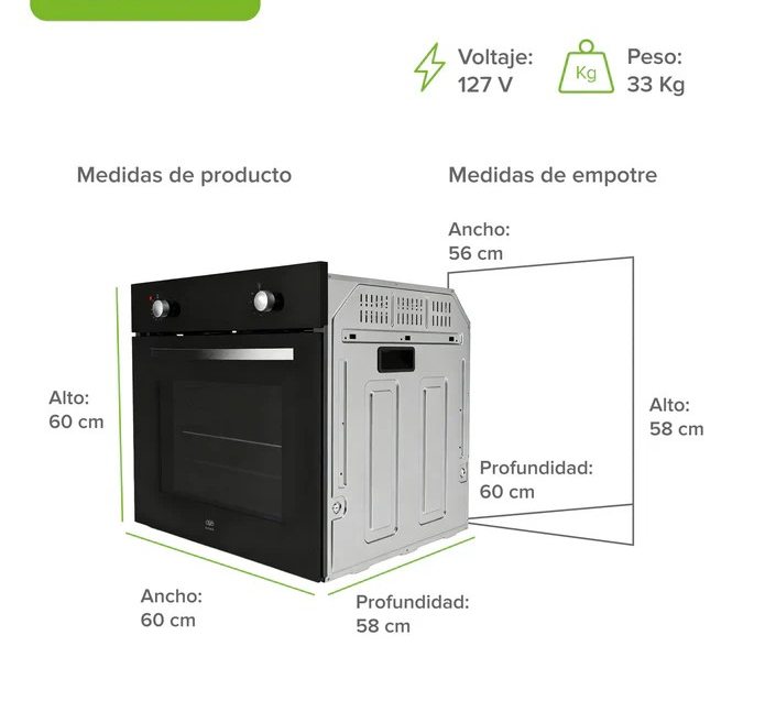 Horno empotrable a gas 58 L - Image 2